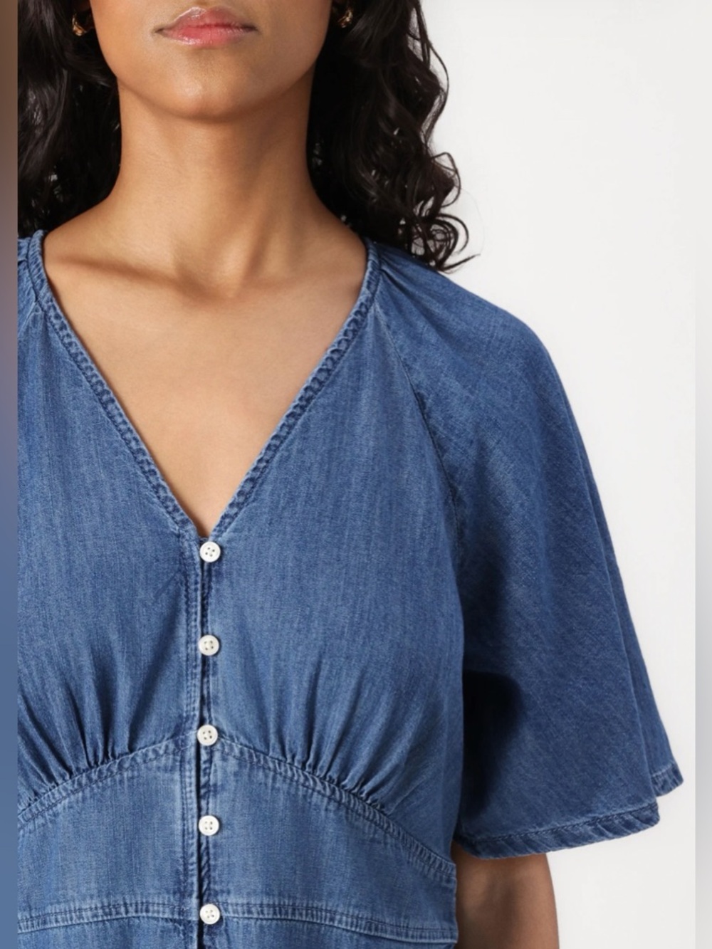 Gap Flutter-Sleeve Tiered Chambray Maxi Dress NWOT M Summer Beachy Feminine BoHo - Picture 7 of 7